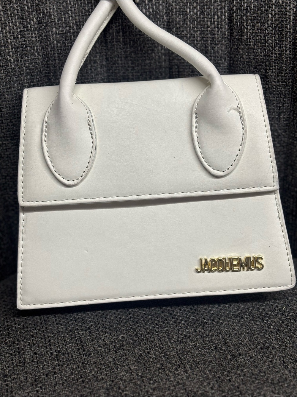 Jacquemus White Mini Top-Handle Le Chiquito Bag with Gold Logo
